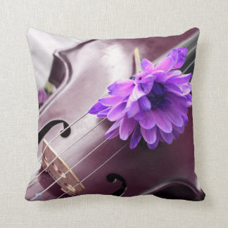 Violin and a Purple Flower Modern Art Pillow
