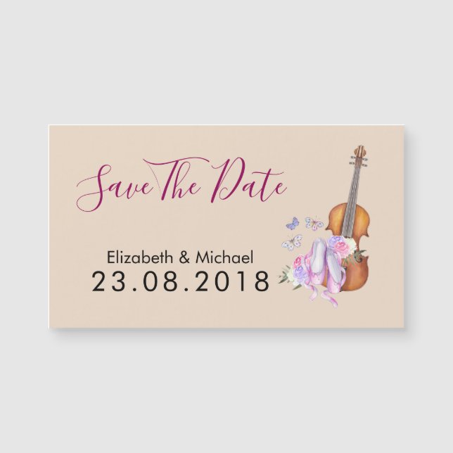 Violin and Ballet Shoes Wedding Save The Date (Front)
