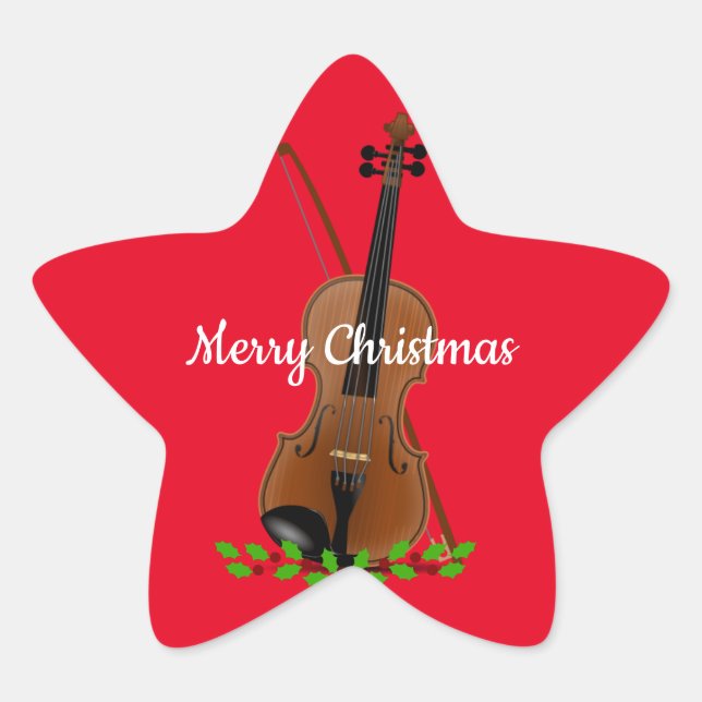 Violin and Bow Christmas Design Star Sticker (Front)
