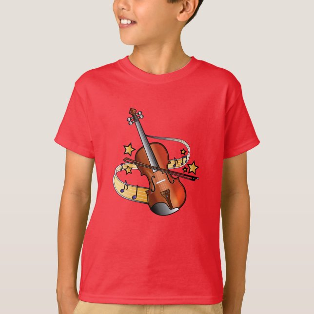 Violin and Bow with Notes and Stars T-Shirt (Front)