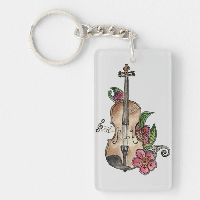 Violin and Flowers design on a Keychain (Front)