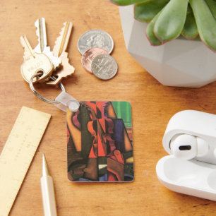 Violin and Guitar by Juan Gris, Vintage Cubism Art Keychain