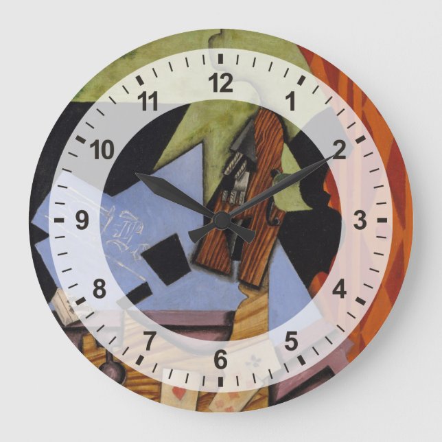 Violin and Playing Cards on a Table Large Clock (Front)
