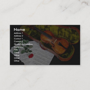 Violin and red rose on black background business card