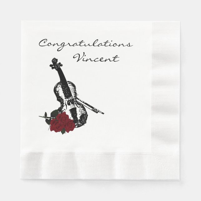 Violin and Roses Congratulations Napkin (Front)