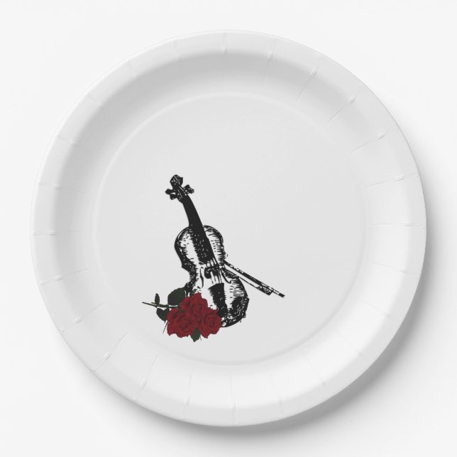Violin and Roses Paper Plate (Front)