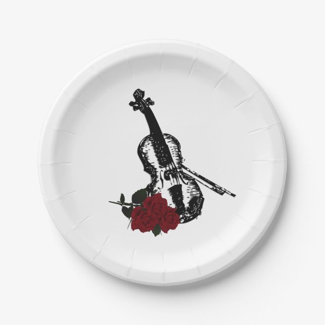 Violin and Roses Paper Plate (Front)