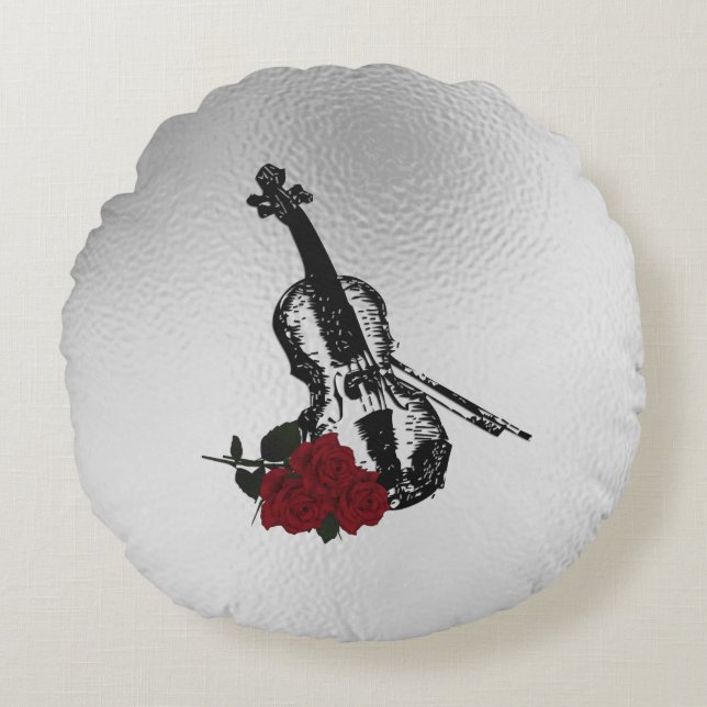 Violin and Roses Round Pillow (Front)