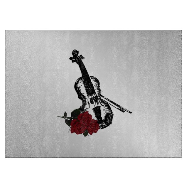 Violin and Roses Silver Cutting Board (Front)