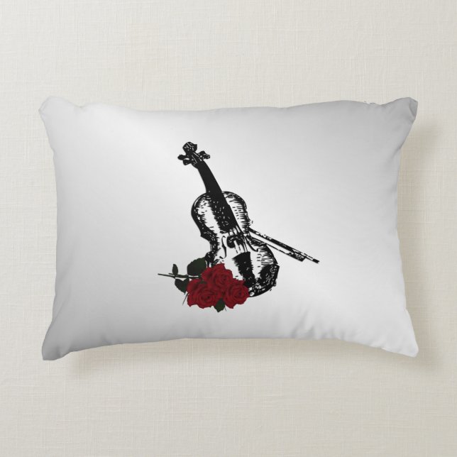 Violin and Roses Silver Decorative Pillow (Front)