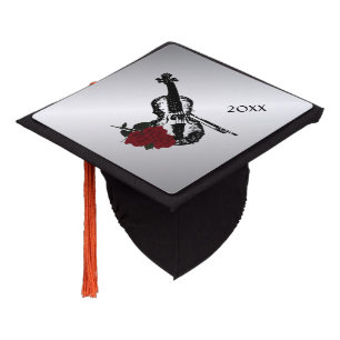 Violin and Roses Silver Graduation Cap Topper