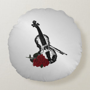 Violin and Roses Silver Round Pillow