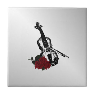 Violin and Roses Silver Tile