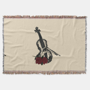 Violin and Roses Throw Blanket