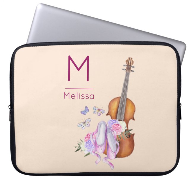 Violin, Ballet Shoes and Butterflies Monogram Laptop Sleeve (Front)