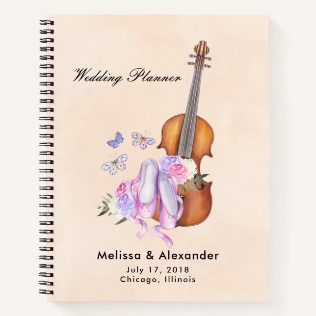 Violin, Ballet Shoes and Butterflies Wedding Plans Notebook (Front)