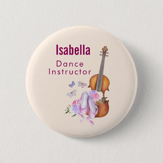 Violin, Ballet Shoes, Flowers and Butterflies 2 Inch Round Button (Front)