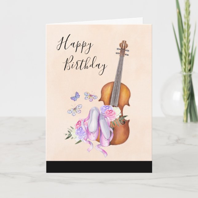 Violin, Ballet Shoes, Flowers and Butterflies Card (Front)