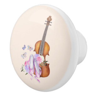 Violin, Ballet Shoes, Flowers and Butterflies Ceramic Knob