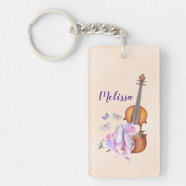 Violin, Ballet Shoes, Flowers and Butterflies Keychain (Front)