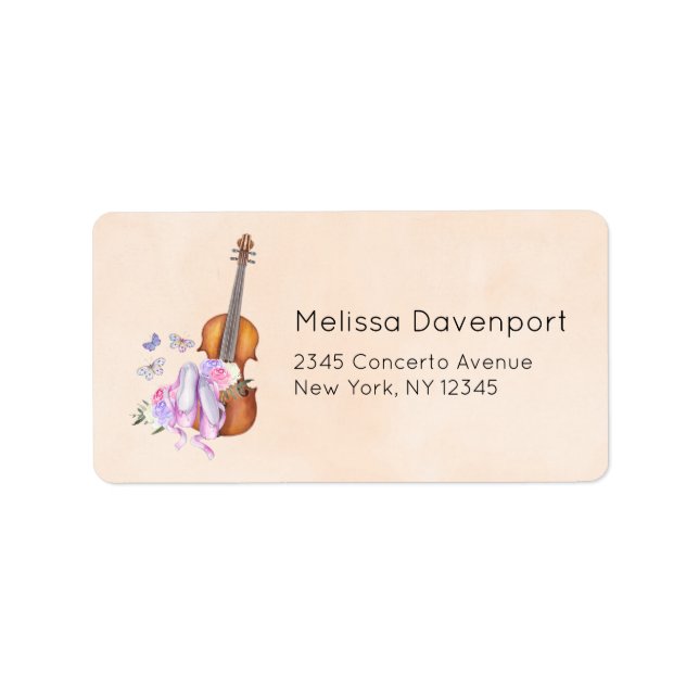 Violin, Ballet Shoes, Flowers and Butterflies Label (Front)