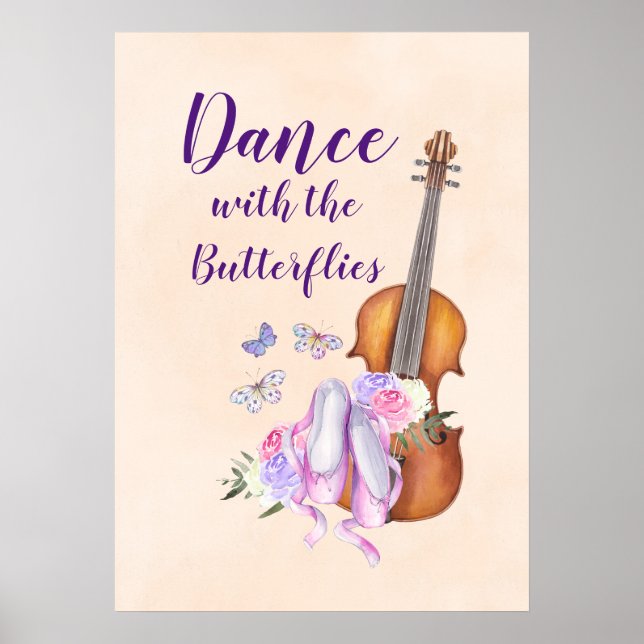 Violin, Ballet Shoes, Flowers and Butterflies Poster (Front)