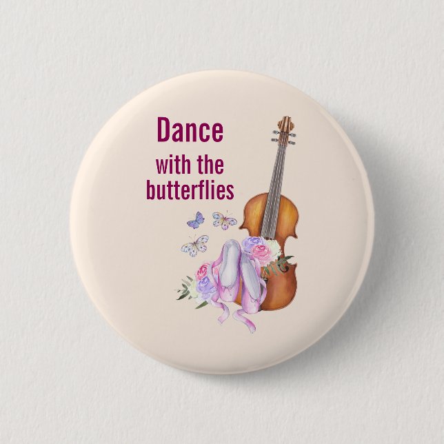 Violin & Ballet Shoes Inspirational Dance 2 Inch Round Button (Front)