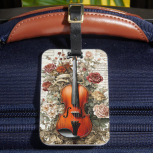 Violin Beauty, floral ornate AI-generated, Luggage Tag