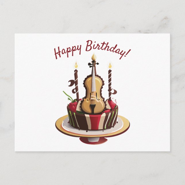 Violin Birthday Cake Postcard (Front)