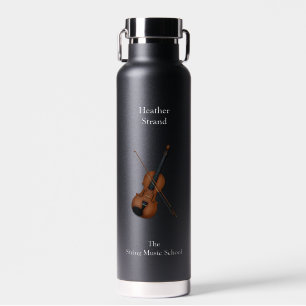 Violin & Bow Classical Music Personalized Dark Water Bottle