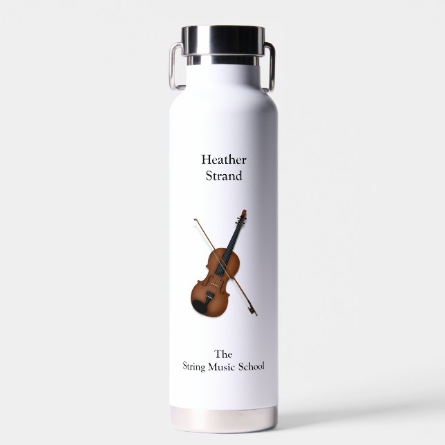Violin & Bow Classical Music Personalized Light Water Bottle (Front)