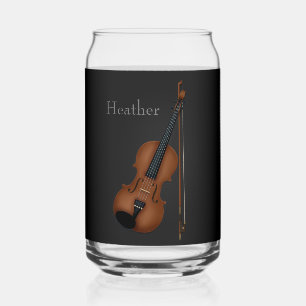 Violin & Bow Personalized Black Musician's Can Glass