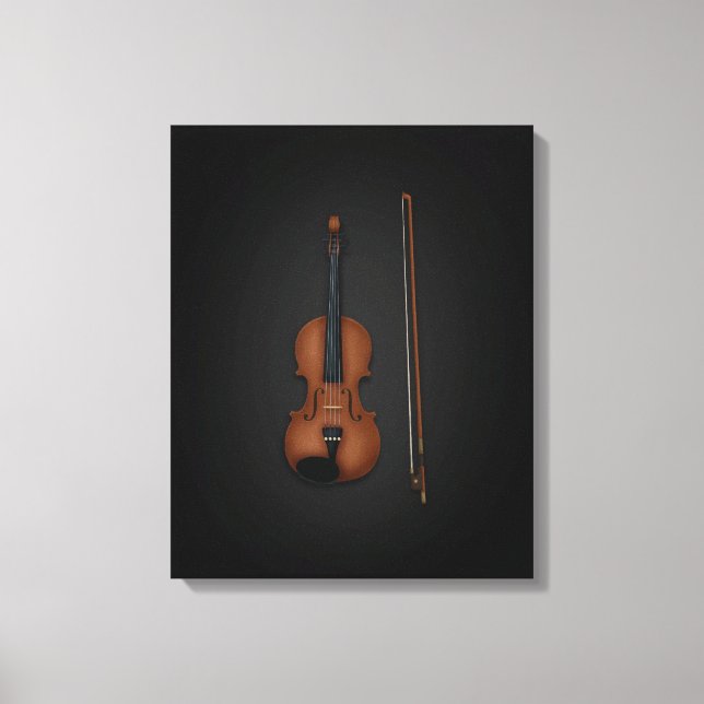 Violin & Bow Side by Side On 16x Black Canvas Print (Front)