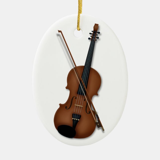 Violin & Bow Trompe L'oeil Musical Instrument Ceramic Ornament (Front)