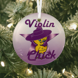 Violin Chick #9 Glass Ornament