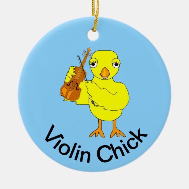 Violin Chick Ceramic Ornament (Front)