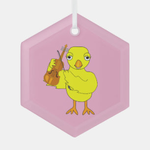 Violin Chick Glass Ornament
