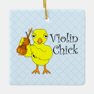Violin ChickText Ceramic Ornament