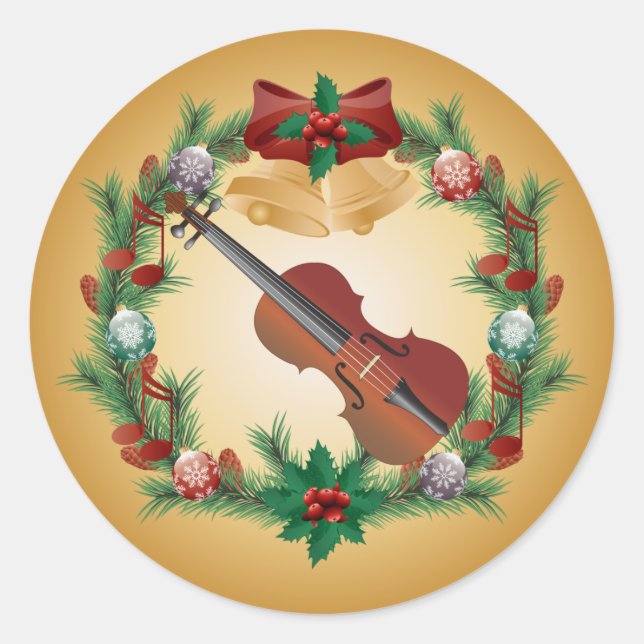 Violin Christmas Music Wreath Stickers (Front)