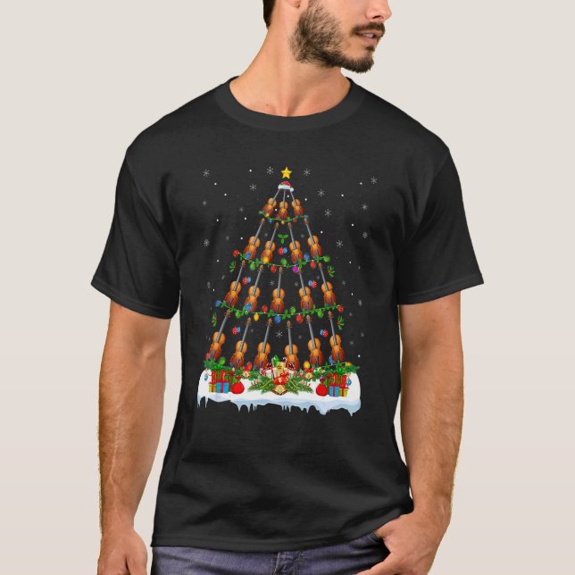 Violin Christmas Tree Lights Santa Violin Xmas T-Shirt (Front)