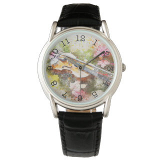 Violin- Crown Protector Black Leather Watch