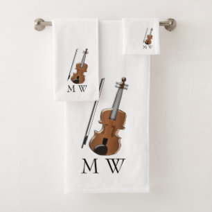 Violin Design Monogrammed Bath Towel Set