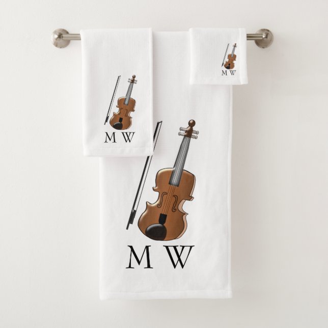 Violin Design Monogrammed Bath Towel Set (Insitu)