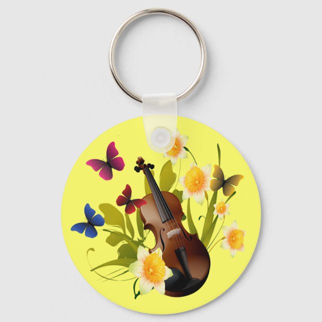 VIOLIN, FLOWERS AND BUTTERFLIES KEYCHAIN (Front)