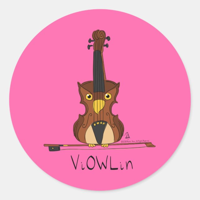 Violin Funny Musician Cartoon Classic Round Sticker (Front)