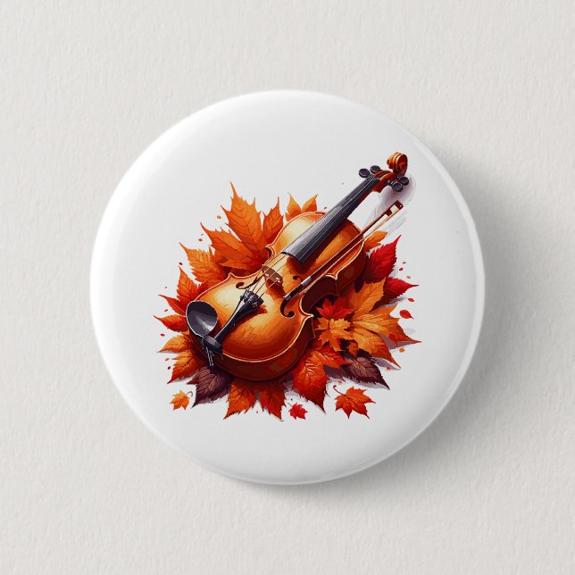 Violin in the bed of leaves 2 inch round button (Front)