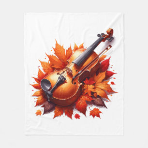 Violin in the bed of leaves fleece blanket