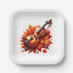 Violin in the bed of leaves paper plate