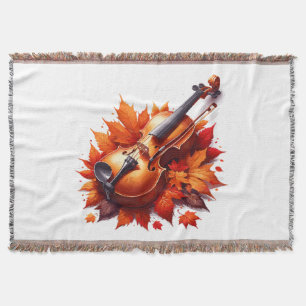 Violin in the bed of leaves throw blanket