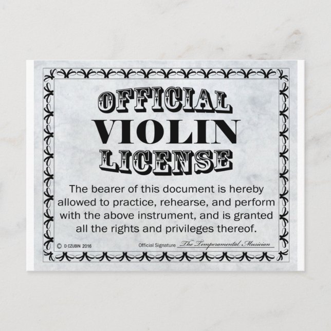 Violin License Postcard (Front)